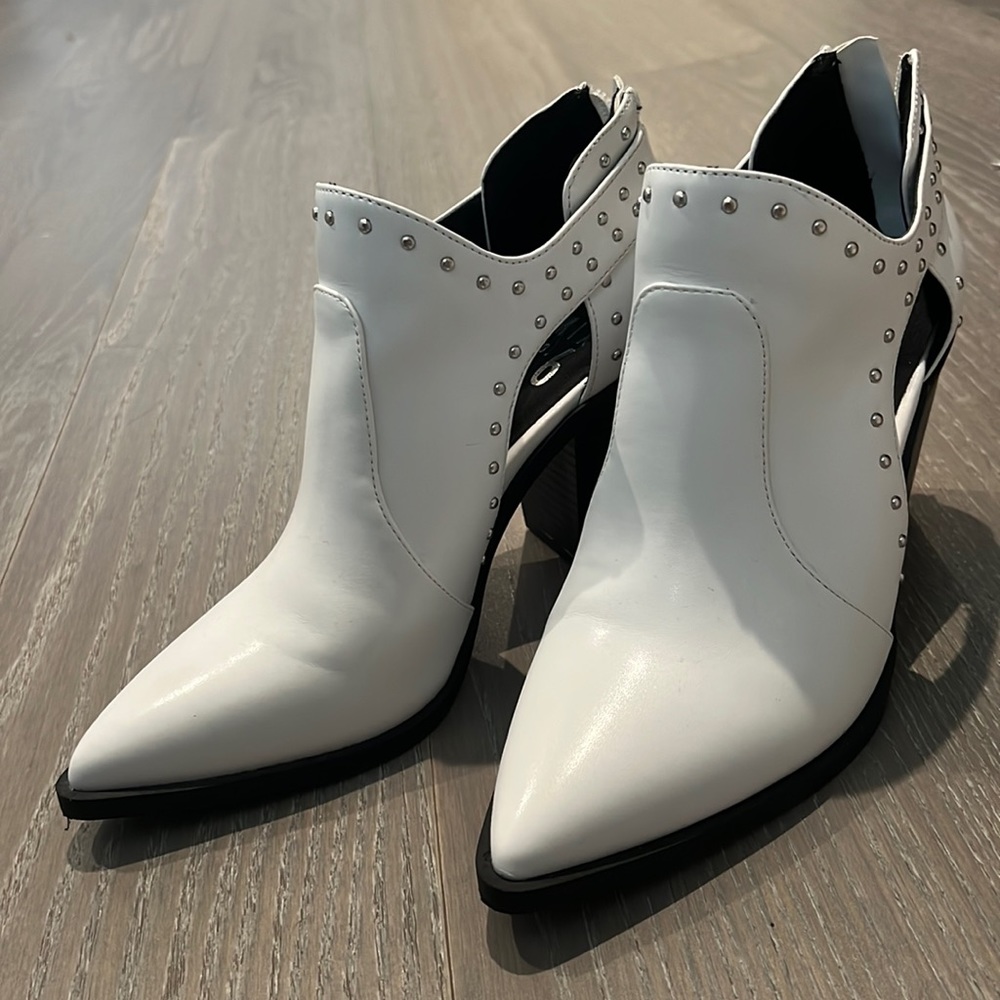 White cutout booties vinyl leather never worn